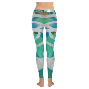 Abstract Circles Aqua Low Rise Leggings (Invisible Stitch) (Model L05)