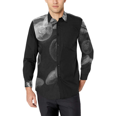 Jellyfish Black and White Men's All Over Print Casual Dress Shirt (Model T61)