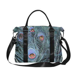 Peacock Feathers Blue Large Capacity Duffle Bag (Model 1715)
