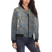Load image into Gallery viewer, Marbled Abstract Blue All Over Print Bomber Jacket for Women (Model H36)