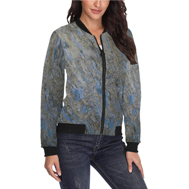 Marbled Abstract Blue All Over Print Bomber Jacket for Women (Model H36)