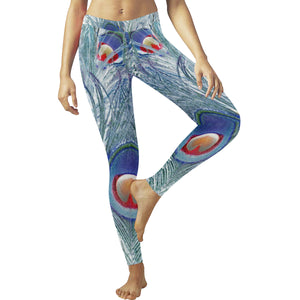 Peacock Feathers Reverse Low Rise Leggings (Invisible Stitch) (Model L05)