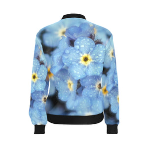 Forget Me Not Flower All Over Print Bomber Jacket for Women (Model H36)