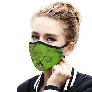 Rose Bouquet Flower Green Mouth Mask in One Piece (2 Filters Included) (Model M02)