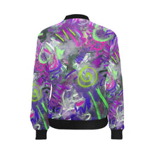 Load image into Gallery viewer, Graffiti Abstract Purple All Over Print Bomber Jacket for Women (Model H36)