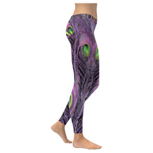 Load image into Gallery viewer, Peacock Feathers Purple Low Rise Leggings (Invisible Stitch) (Model L05)