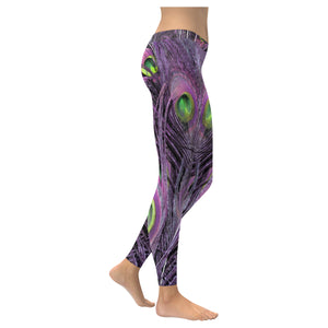 Peacock Feathers Purple Low Rise Leggings (Invisible Stitch) (Model L05)
