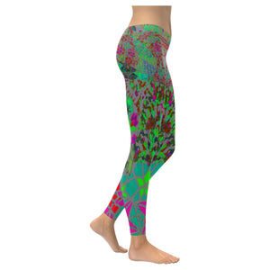 Holiday Paisley Aqua Low Rise Leggings (Invisible Stitch) (Model L05)