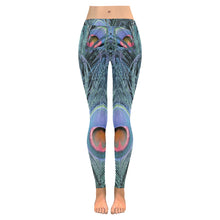 Load image into Gallery viewer, Peacock Feathers Blue Low Rise Leggings (Invisible Stitch) (Model L05)
