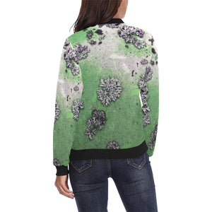 Patches of Moss Green All Over Print Bomber Jacket for Women (Model H36)
