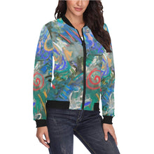 Load image into Gallery viewer, Graffiti Abstract Blue All Over Print Bomber Jacket for Women (Model H36)
