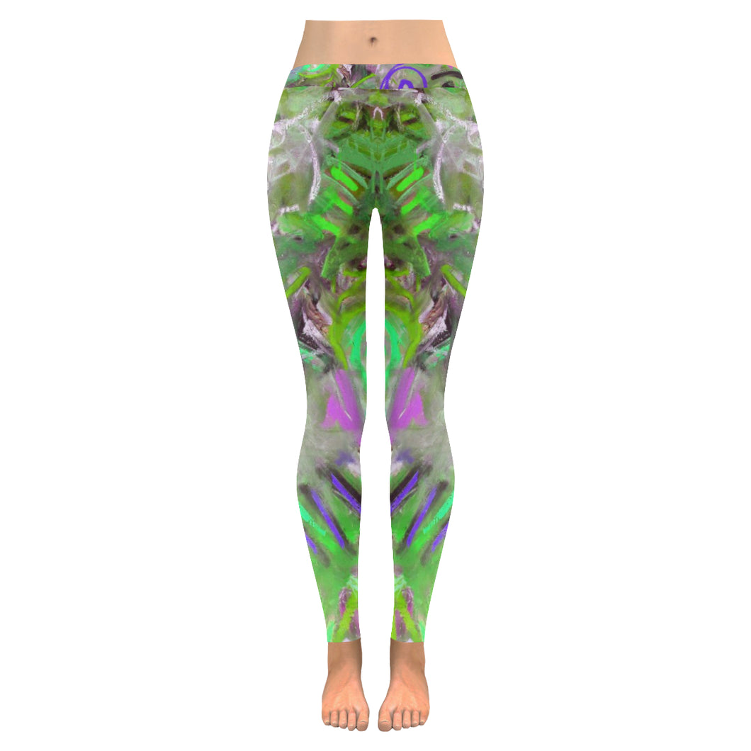 Graffiti Abstract Green Low Rise Leggings (Invisible Stitch) (Model L05)