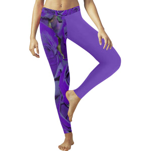 Rose Bouquet Flower Purple Low Rise Leggings (Invisible Stitch) (Model L05)