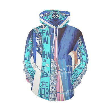Surfboards Blue All Over Print Hoodie for Women (USA Size) (Model H13)