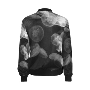 Jellyfish Black and White All Over Print Bomber Jacket for Women (Model H36)