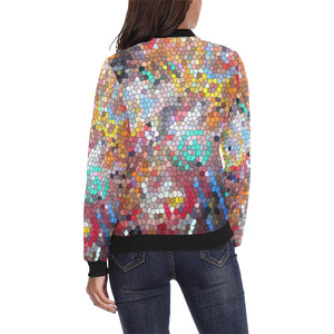 Graffiti Abstract Mosaic All Over Print Bomber Jacket for Women (Model H36)
