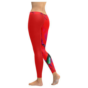 Rose Bouquet Flower Red Low Rise Leggings (Invisible Stitch) (Model L05)