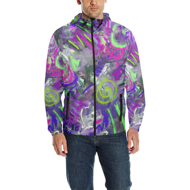 Graffiti Abstract Purple All Over Print Quilted Windbreaker for Men (Model H35)