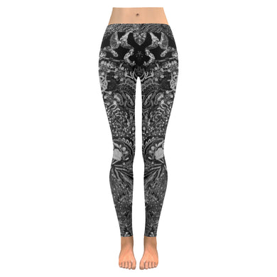 I Spy Paisley Black and White Low Rise Leggings (Invisible Stitch) (Model L05)