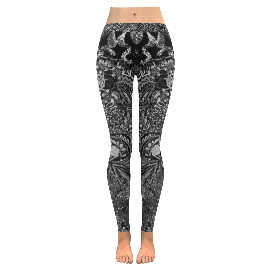 I Spy Paisley Black and White Low Rise Leggings (Invisible Stitch) (Model L05)