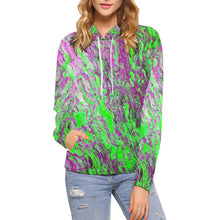 Load image into Gallery viewer, Marbled Abstract Green and Purple All Over Print Hoodie for Women (USA Size) (Model H13)