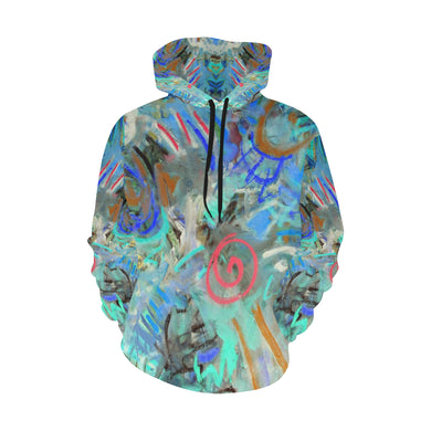 Graffiti Abstract Aqua All Over Print Hoodie for Women (USA Size) (Model H13)