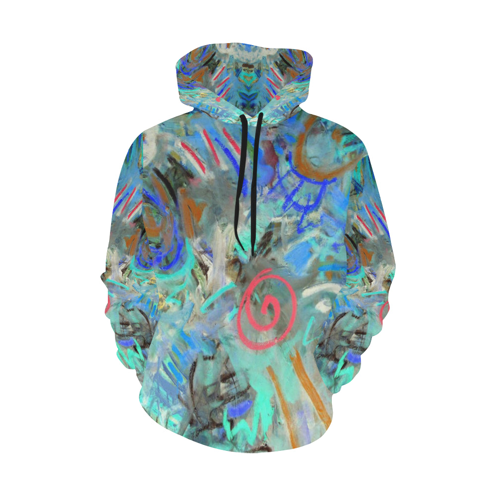 Graffiti Abstract Aqua All Over Print Hoodie for Women (USA Size) (Model H13)