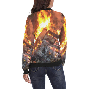 Burst into Flames All Over Print Bomber Jacket for Women (Model H36)