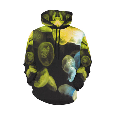 Jellyfish Yellow and Blue All Over Print Hoodie for Women (USA Size) (Model H13)