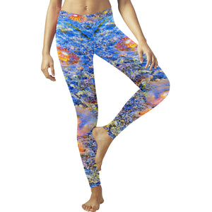 Jellyfish Blooms Orange Low Rise Leggings (Invisible Stitch) (Model L05)