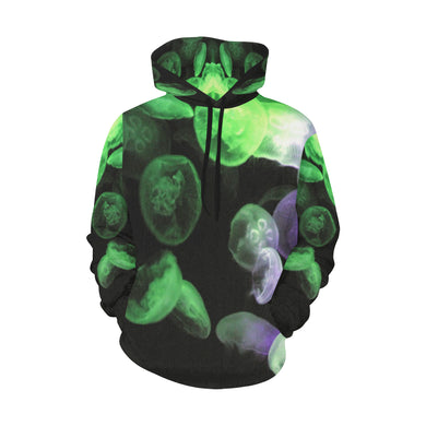 Jellyfish Green and Purple All Over Print Hoodie for Women (USA Size) (Model H13)