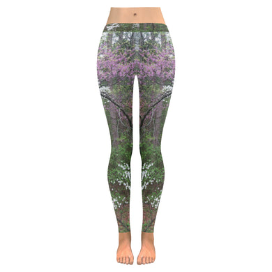 Arkansas Dogwood and Red Bud Flower Low Rise Leggings (Invisible Stitch) (Model L05)