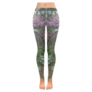 Arkansas Dogwood and Red Bud Flower Low Rise Leggings (Invisible Stitch) (Model L05)