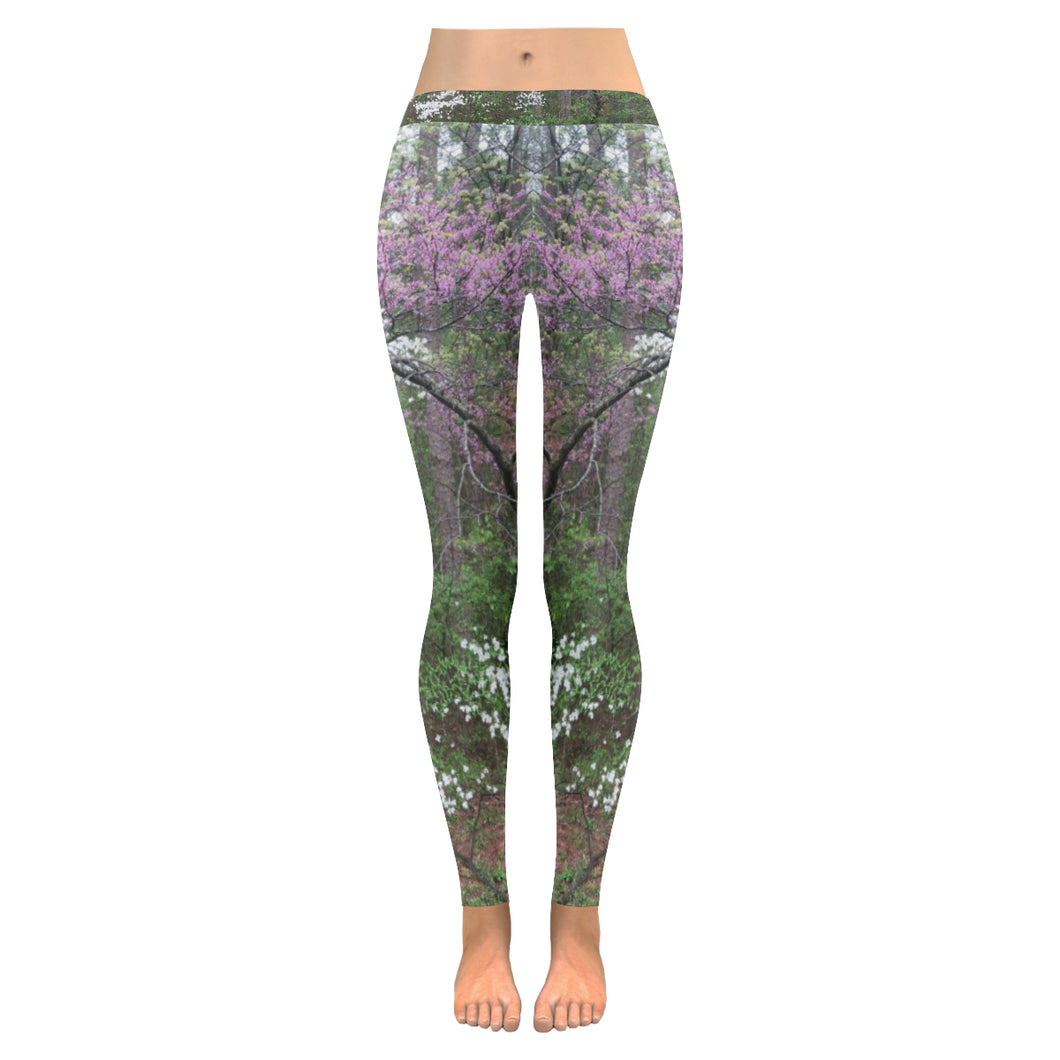 Arkansas Dogwood and Red Bud Flower Low Rise Leggings (Invisible Stitch) (Model L05)