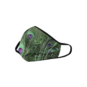 Peacock Feathers Green Mouth Mask in One Piece (2 Filters Included) (Model M02)