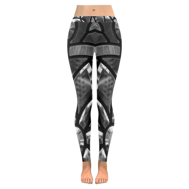 Stained Glass Black and White Low Rise Leggings (Invisible Stitch) (Model L05)