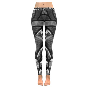 Stained Glass Black and White Low Rise Leggings (Invisible Stitch) (Model L05)
