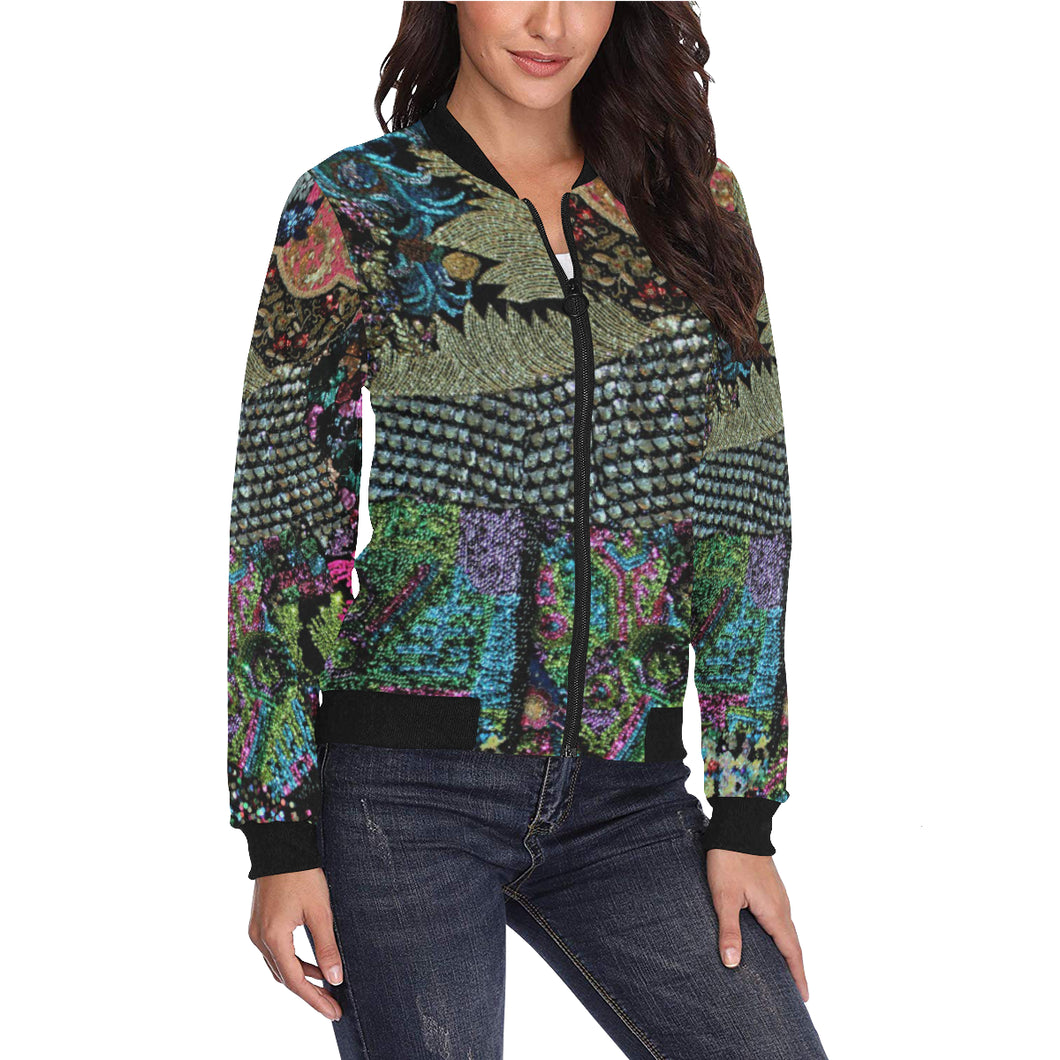 Paisley Power All Over Print Bomber Jacket for Women (Model H36)