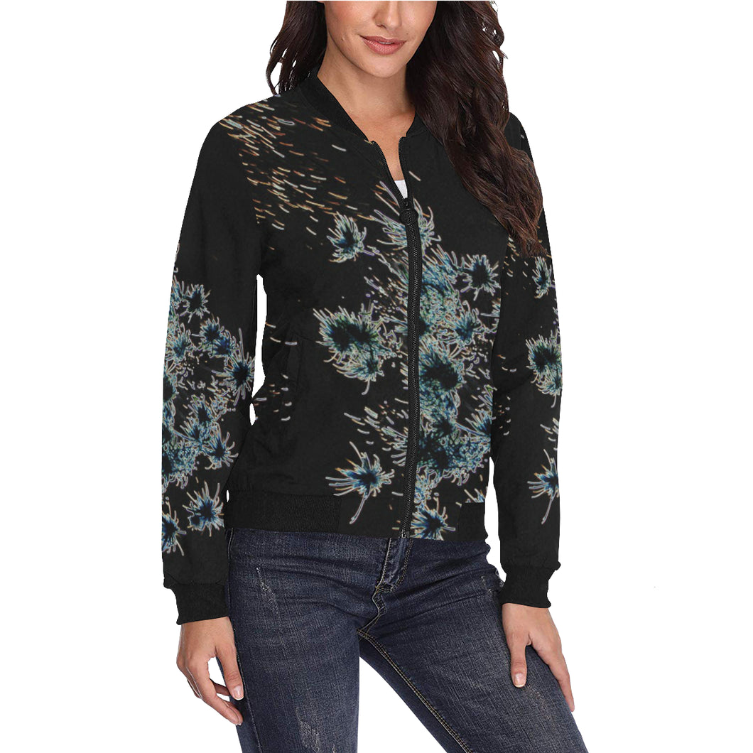 Fireworks Flower Glowing All Over Print Bomber Jacket for Women (Model H36)
