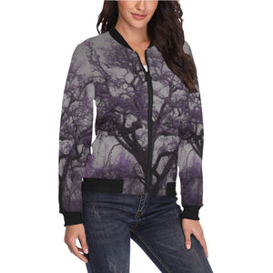 Spooky Tree Purple All Over Print Bomber Jacket for Women (Model H36)