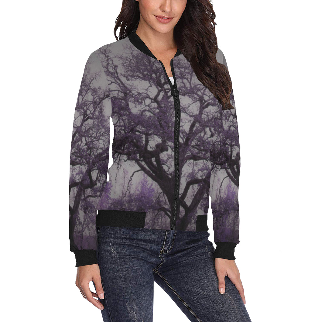 Spooky Tree Purple All Over Print Bomber Jacket for Women (Model H36)