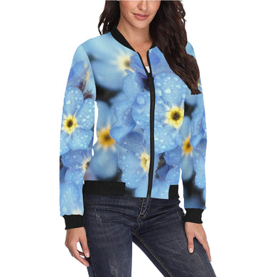 Forget Me Not Flower All Over Print Bomber Jacket for Women (Model H36)