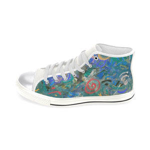 Graffiti Abstract Blue Women's Classic High Top Canvas Shoes (Model 017)