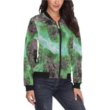 Load image into Gallery viewer, Molten Flames Green All Over Print Bomber Jacket for Women (Model H36)