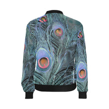 Load image into Gallery viewer, Peacock Feathers Blue All Over Print Bomber Jacket for Women (Model H36)
