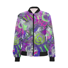 Load image into Gallery viewer, Graffiti Abstract Purple All Over Print Bomber Jacket for Women (Model H36)