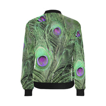 Load image into Gallery viewer, Peacock Feathers Green All Over Print Bomber Jacket for Women (Model H36)