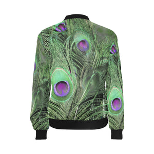 Peacock Feathers Green All Over Print Bomber Jacket for Women (Model H36)
