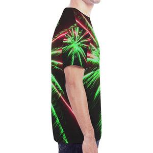 Fireworks Star Green New All Over Print T-shirt for Men (Model T45)