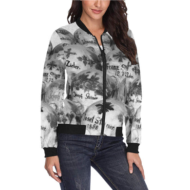 Painted Skulls Black and White All Over Print Bomber Jacket for Women (Model H36)